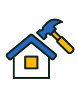 Maison en réparation avec marteau Maison en réparation avec marteau