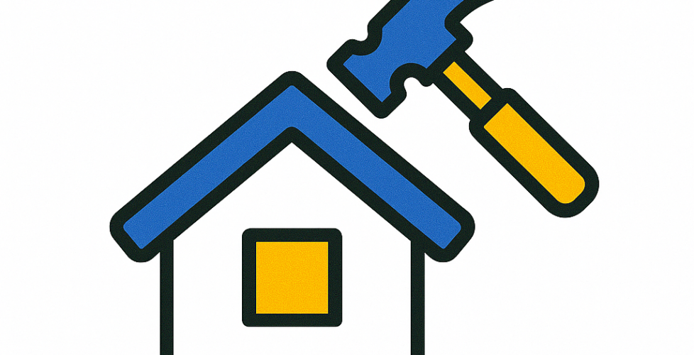 Maison en réparation avec marteau